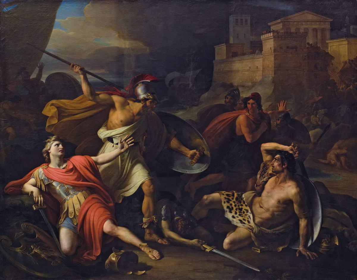 Сократ в битве при Потидее защищает Алкивиада, Pyotr Basin, 1828