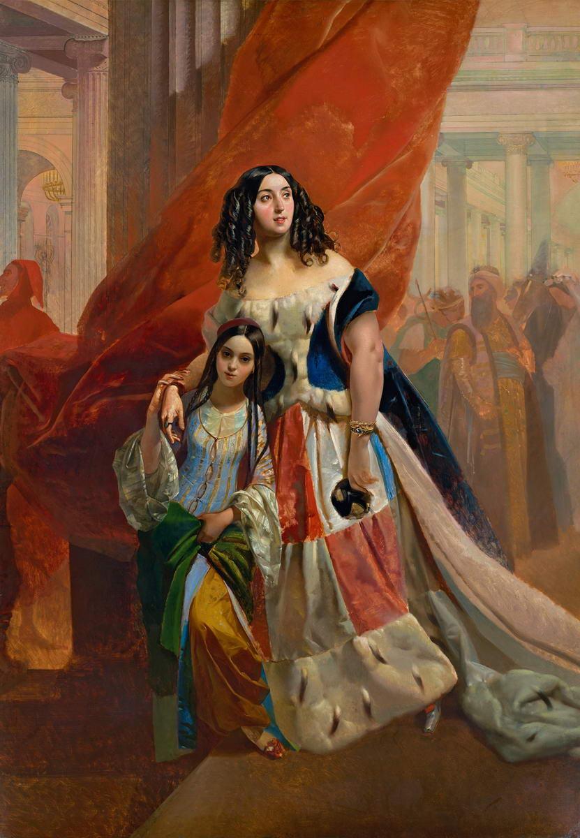 Портрет графини Ю. П. Самойловой, удаляющейся с бала с приемной дочерью Амацилией Пачини, Karl Bryullov, no later than 1842