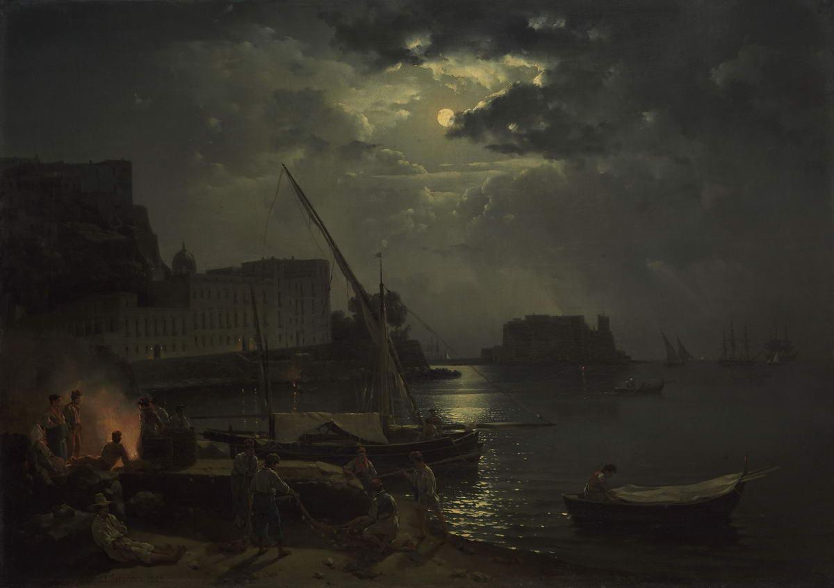 Неаполь в лунную ночь. Виа Партенопе и Кастелло дель Ово, Sylvester Shchedrin, 1829