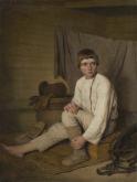 A Peasant Boy Donning Bast Shoes