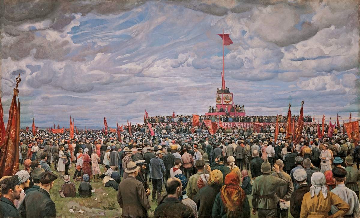 Передача знамени парижских коммунаров московским рабочим на Ходынке в Москве, Isaak Brodsky, no earlier than 1924