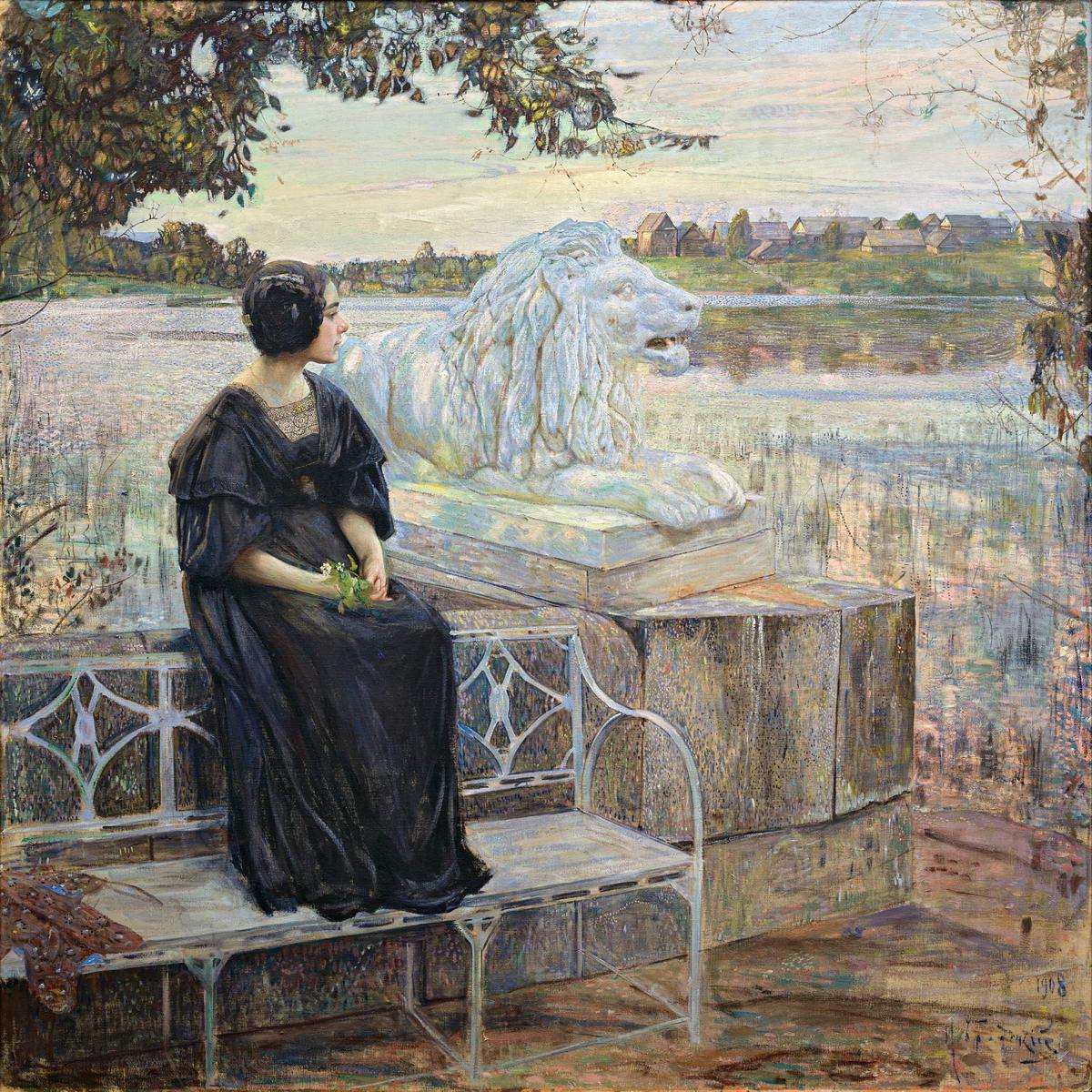Портрет Л. М. Бродской на террасе, Isaak Brodsky, 1908
