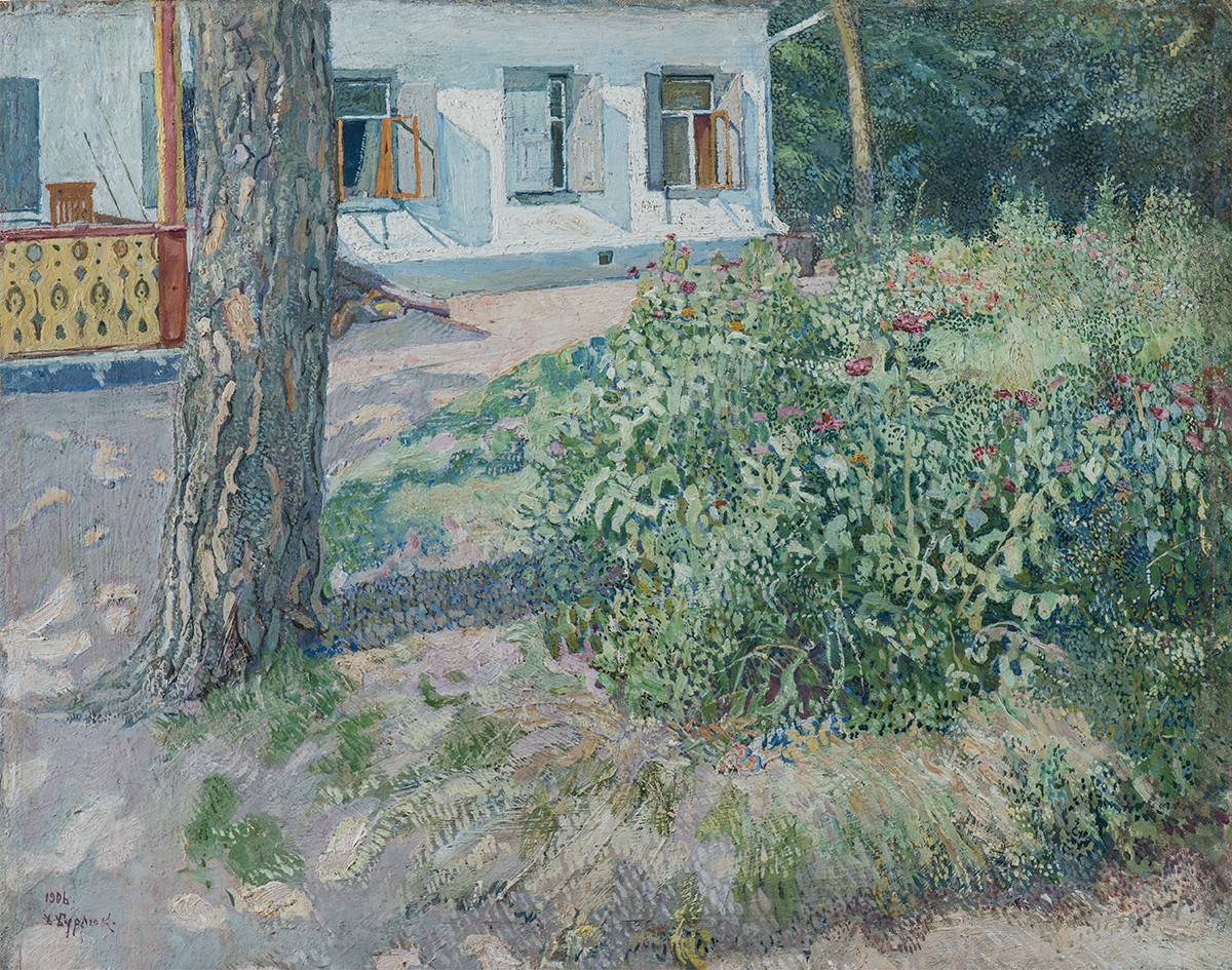 Пейзаж с цветочной клумбой, David Burliuk, Alexandra Exter, 1906