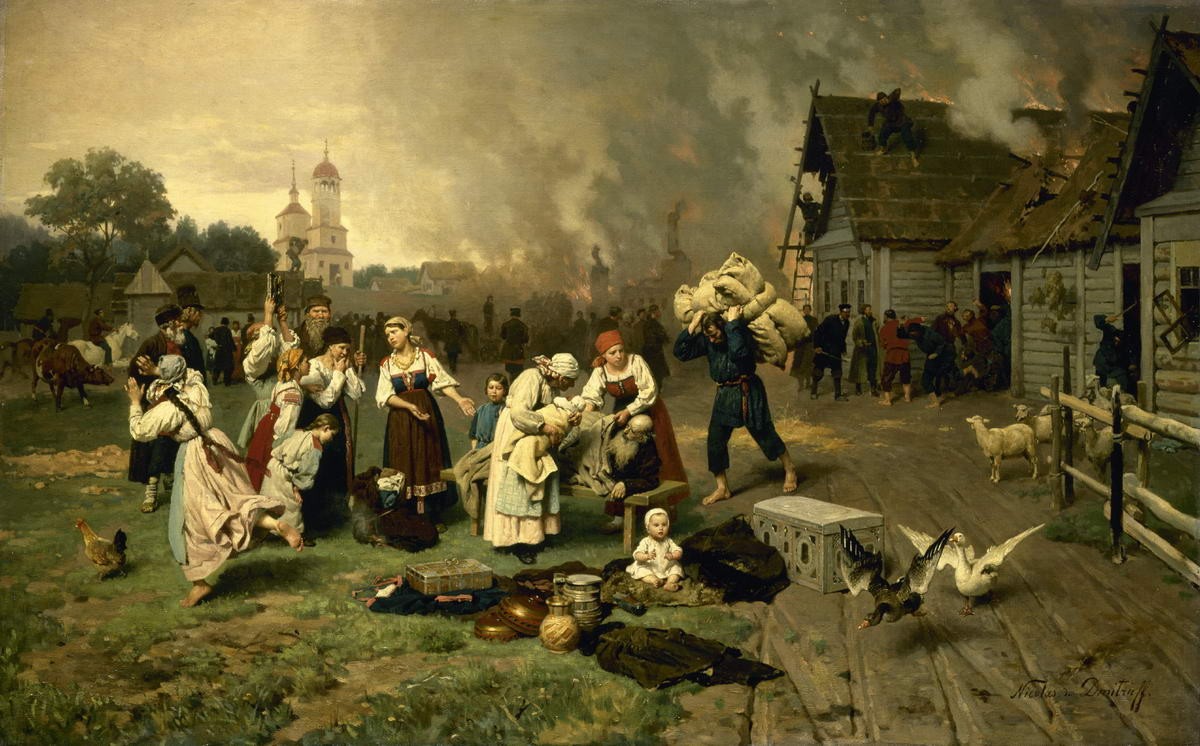 Пожар в деревне, Nikolai Dmitriev-Orenburgsky, late 1870s
