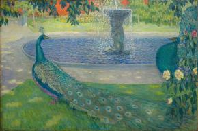 Peacocks at a Fountain 