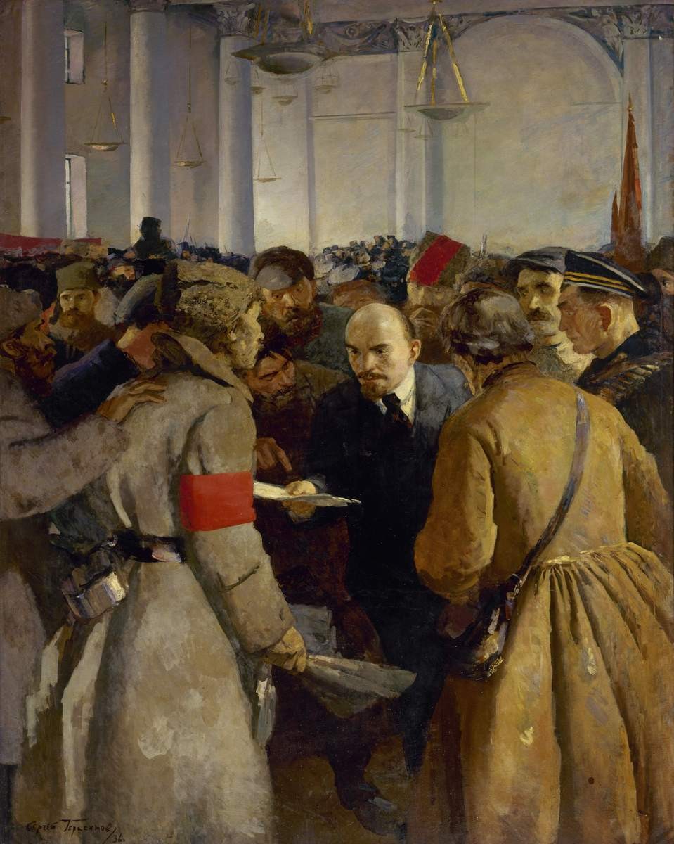 В. И. Ленин на II съезде Советов среди делегатов-крестьян, Sergey Gerasimov, 1935–1936