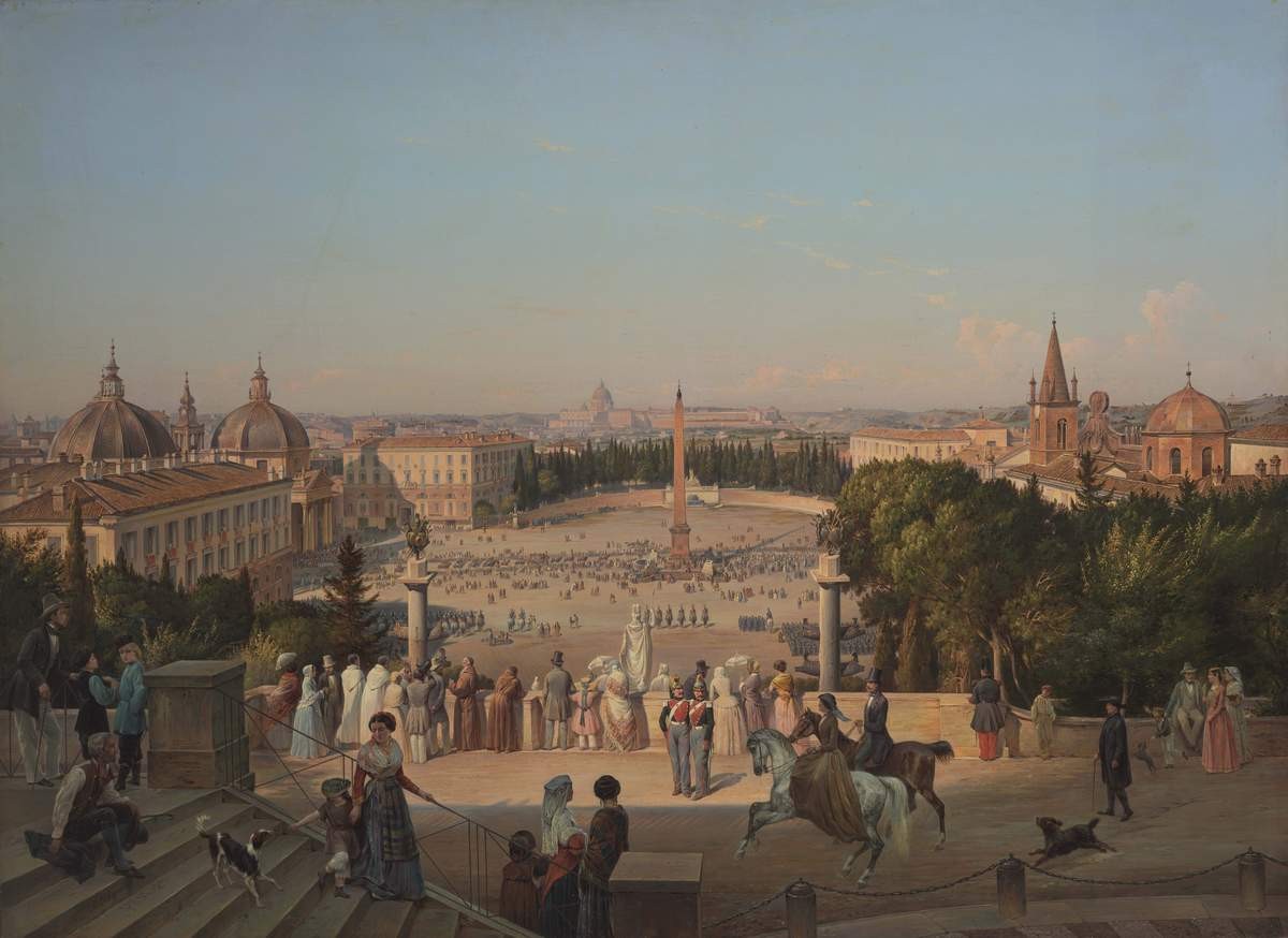 Вид на Пьяцца дель Пополо с холма Пинчио в Риме, Anton Ivanov-Goluboy, 1854