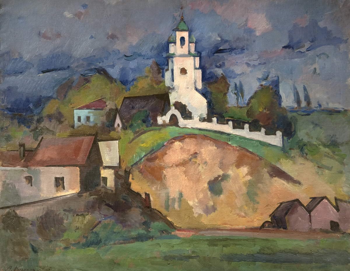 Верхние Котлы. Пейзаж с церковью, Alexander V. Kuprin, 1922