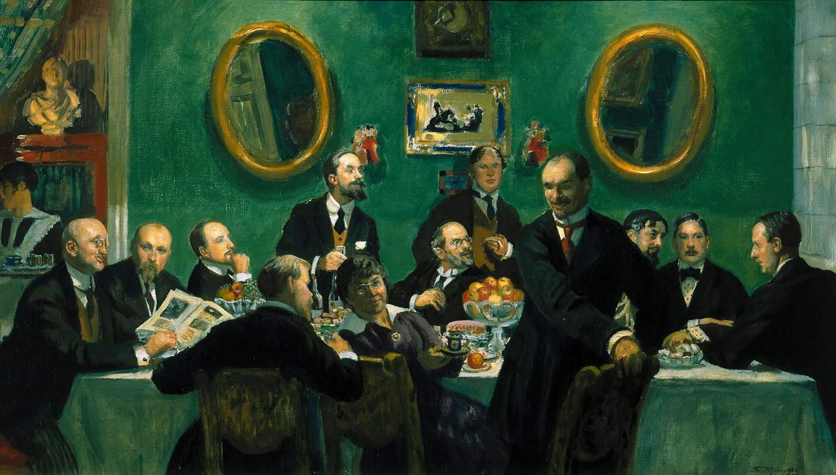 Групповой портрет художников общества «Мир искусства», Boris Kustodiev, 1920
