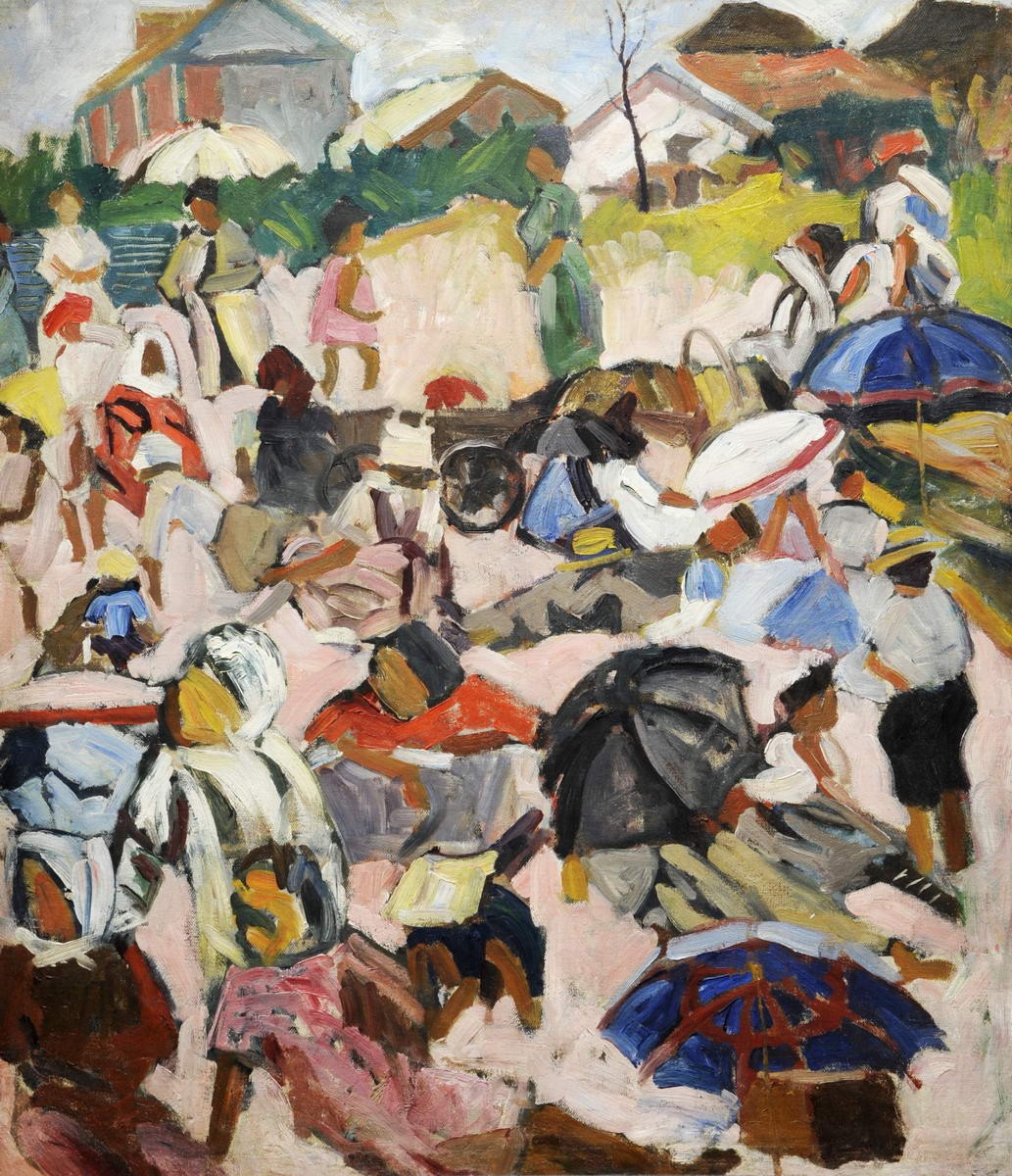 Зонтики. Пляж, Aristarkh Lentulov, early 1910s