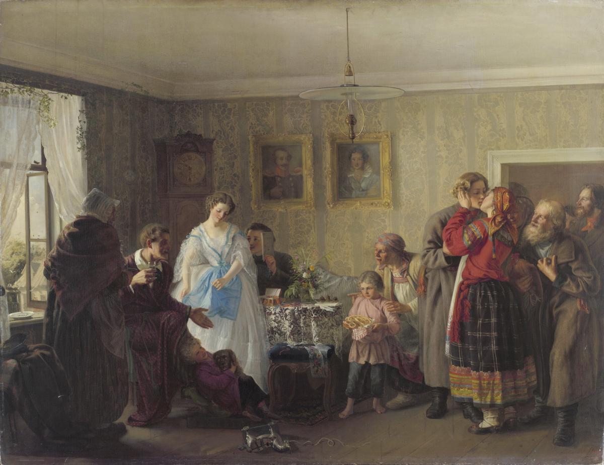 Поздравление молодых в доме помещика, Grigoriy Myasoyedov, 1861