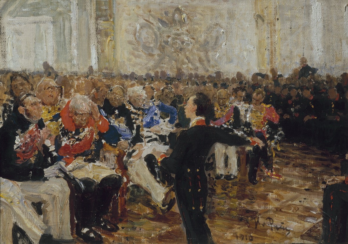 Александр Пушкин на акте в лицее 8 января 1815 года, Ilya Repin, 1910
