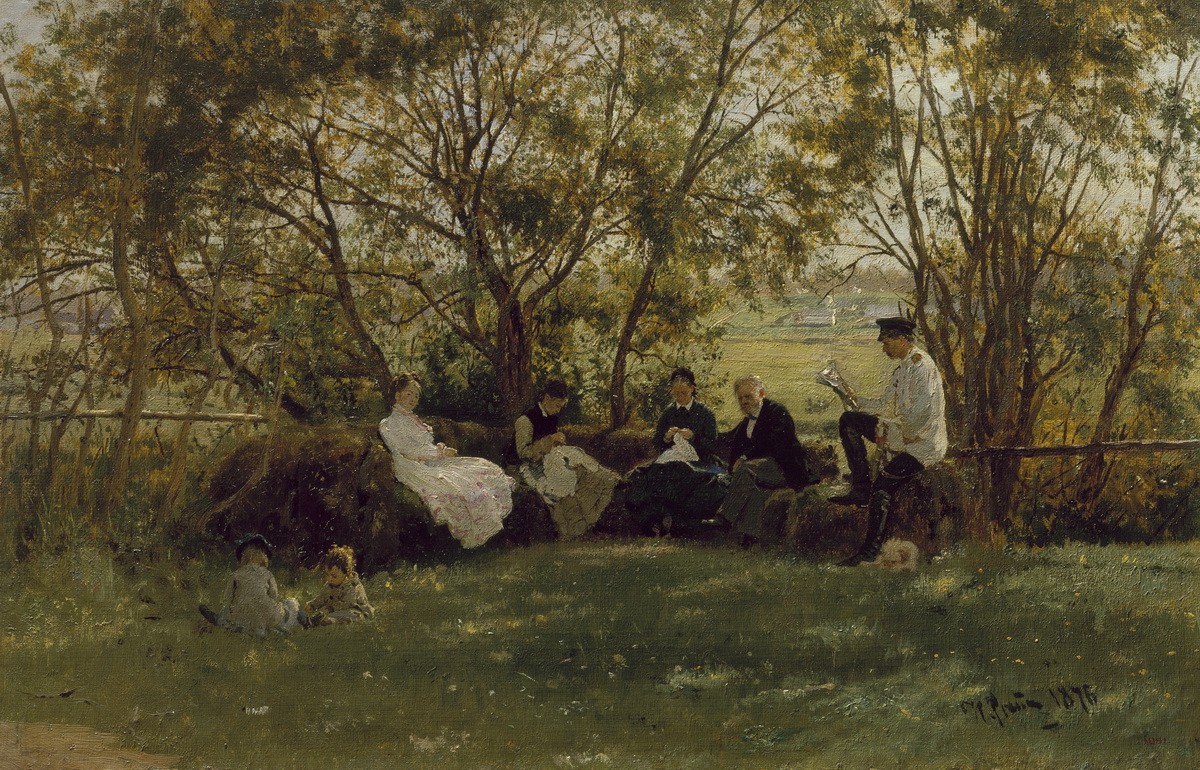 На дерновой скамье, Ilya Repin, 1876