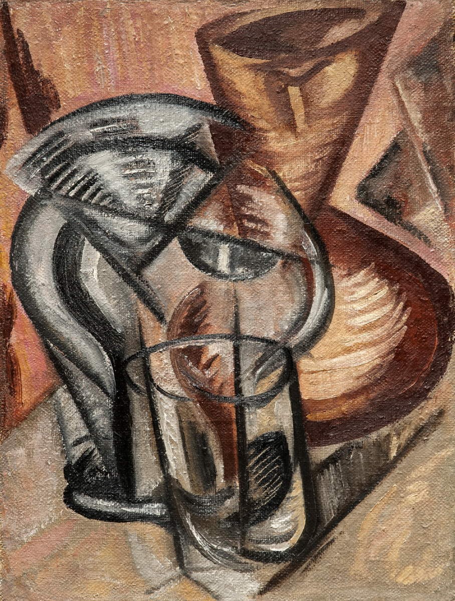 Керамическая ваза и стеклянные сосуды, Olga Rozanova, first half of the 1910s