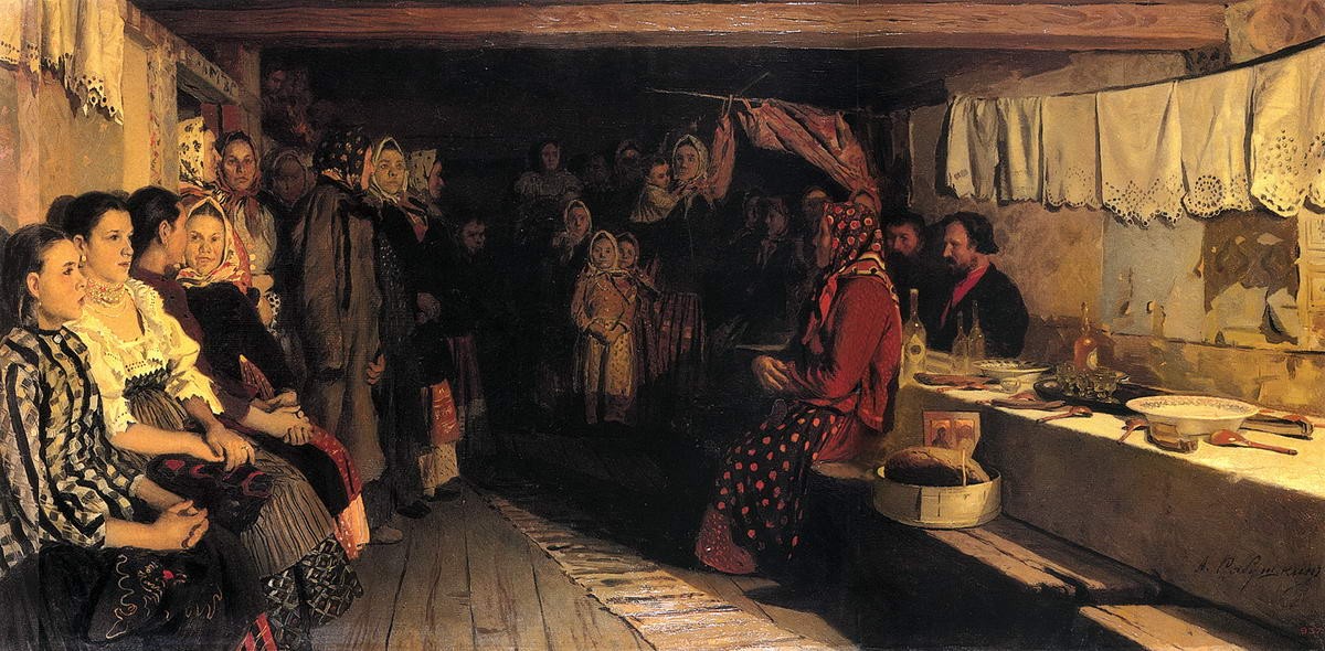 Ожидание новобрачных от венца в Новгородской губернии, Andrei Petrovich Ryabushkin, 1891