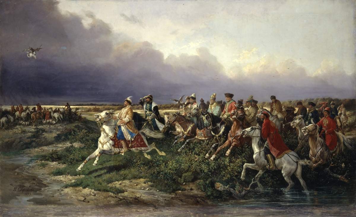 Царь Алексей Михайлович с боярами на соколиной охоте близ Москвы, Nikolai Sverchkov, 1873