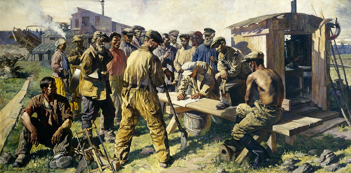 Старатели пишут письмо творцу Великой Конституции, Vasily Yakovlev, 1937