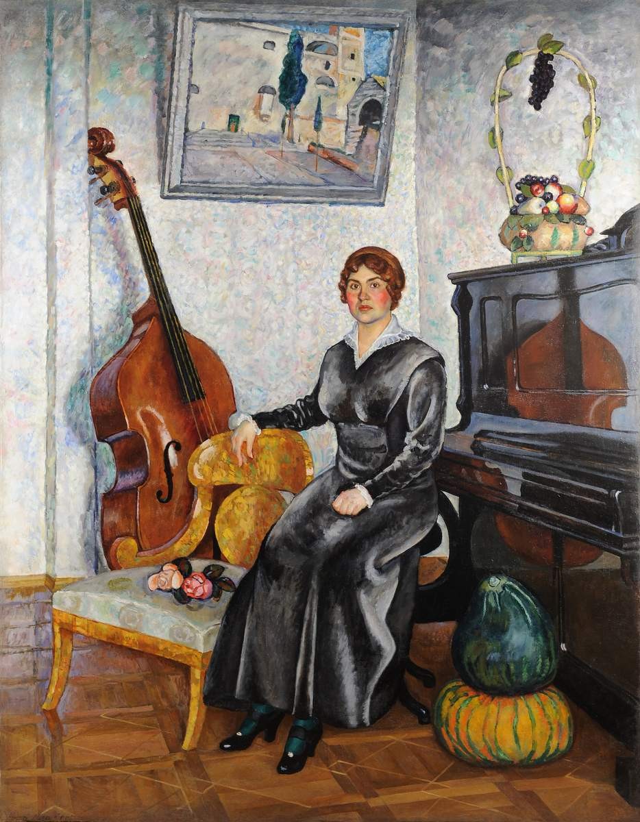 Дама с контрабасом, Ilya Mashkov, 1915