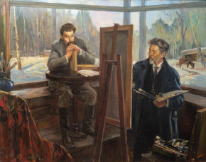 В Пенатах. И. Е. Репин, А. М. Горький