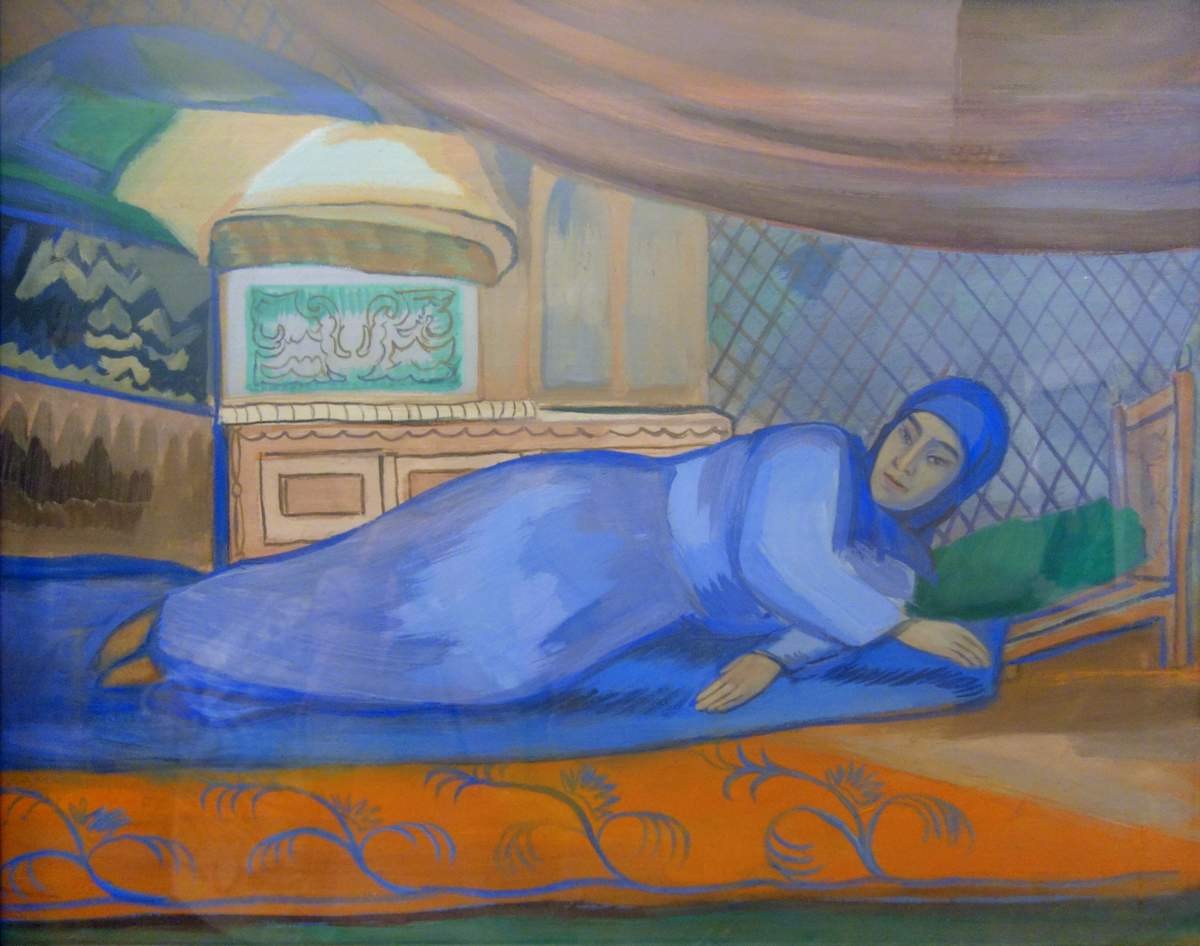 В степи (Лежащая в юрте), Pavel Kuznetsov, 1912-1913