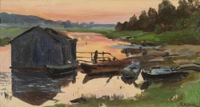 Закат. Пейзаж с лодками