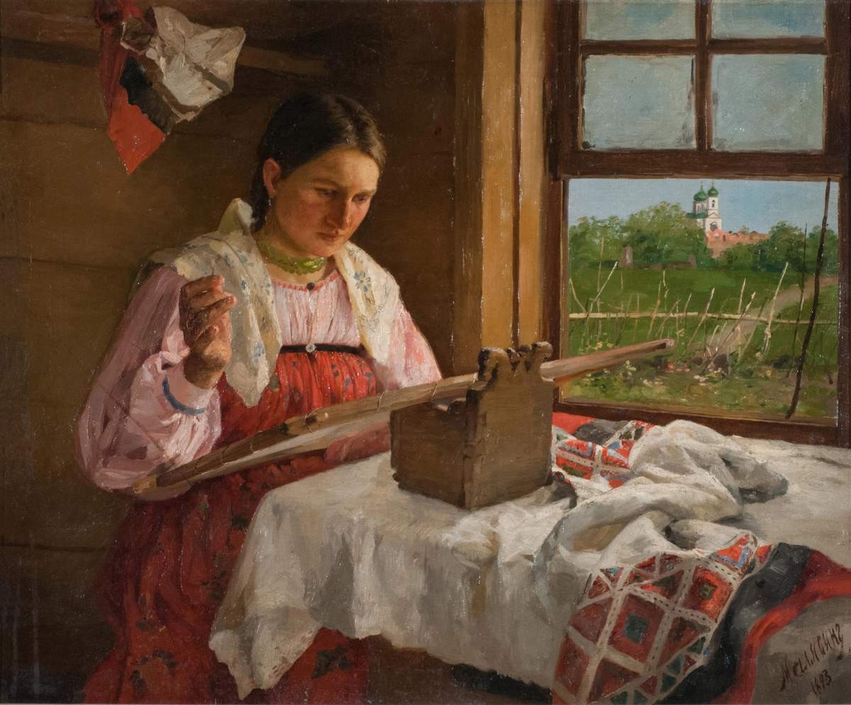 Крестьянская девушка за вышиванием, Filipp Malyavin, 1893