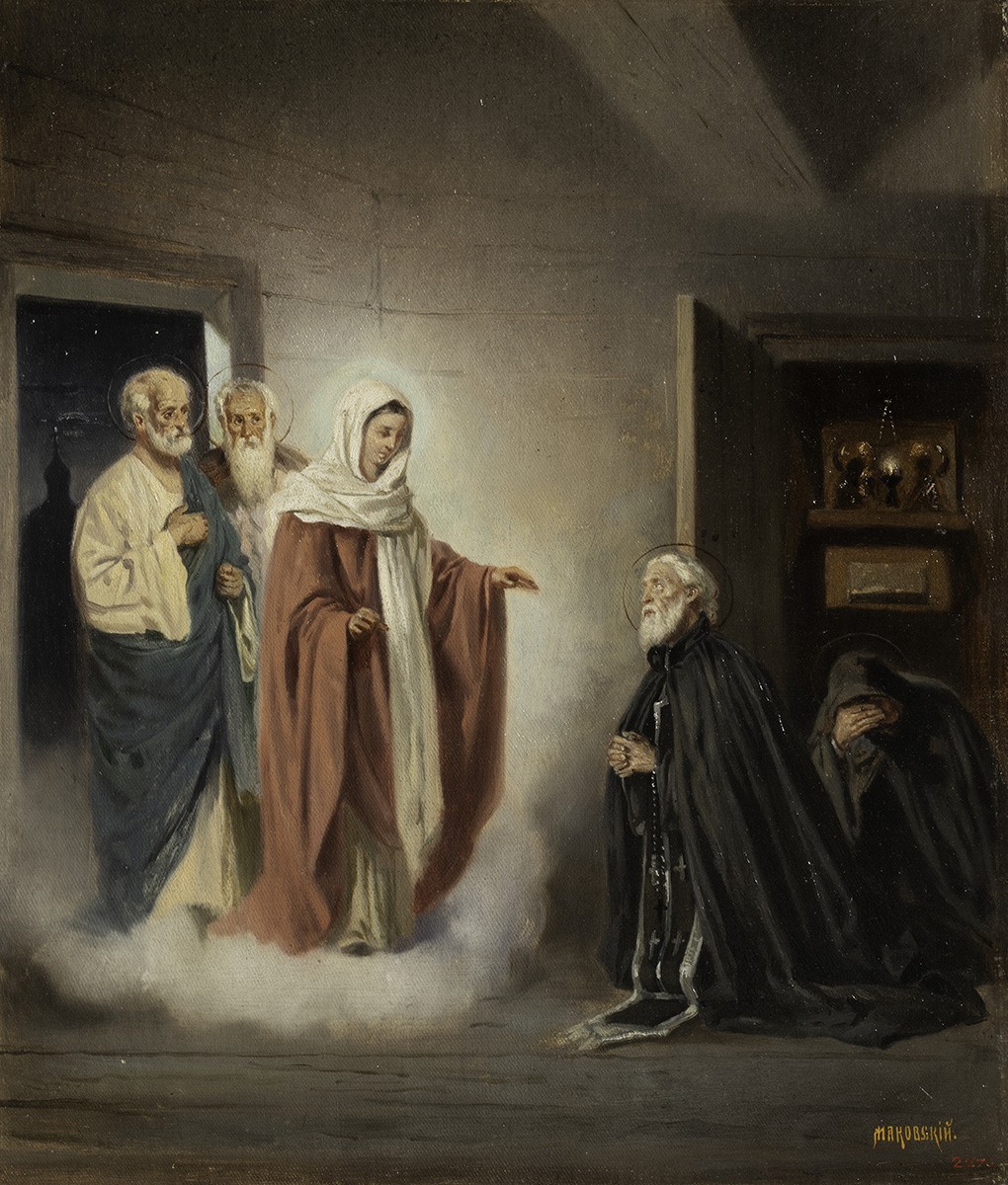 Явление Богоматери и апостолов преподобному Сергию, Vladimir Makovsky, 1875-1876