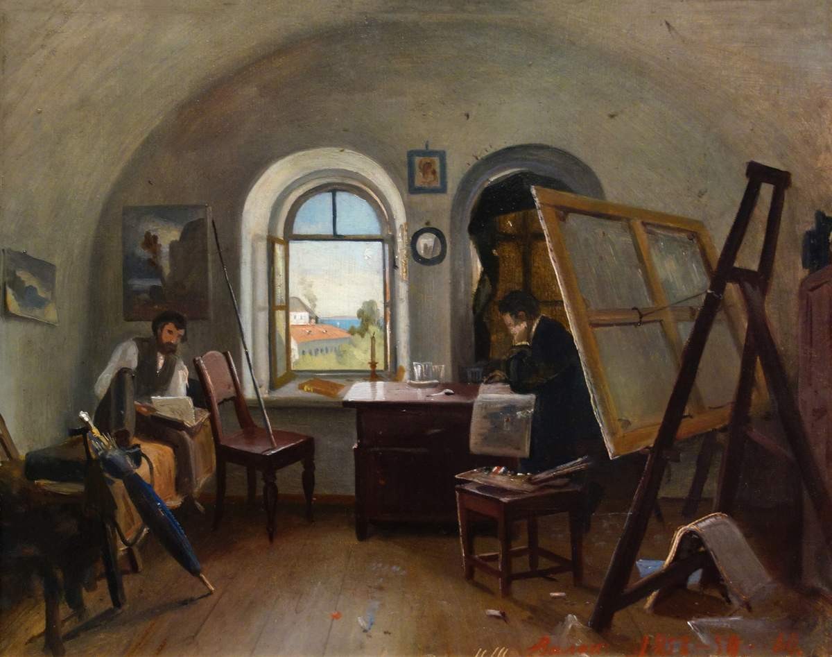 В мастерской на острове Валааме, Ivan Shishkin, 1860