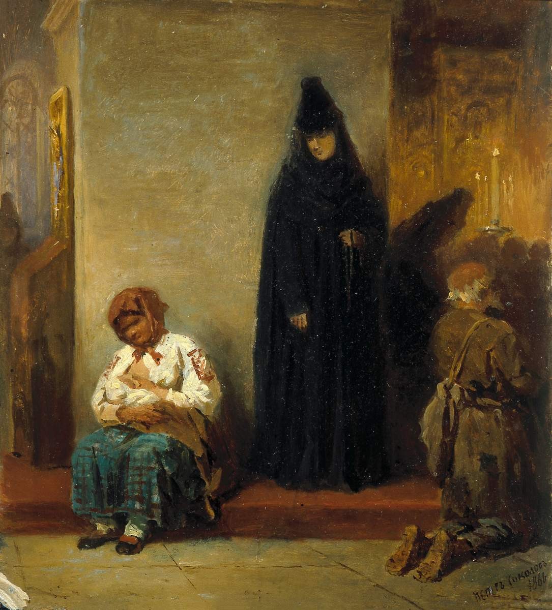 В церкви, Pyotr Sokolov, 1866