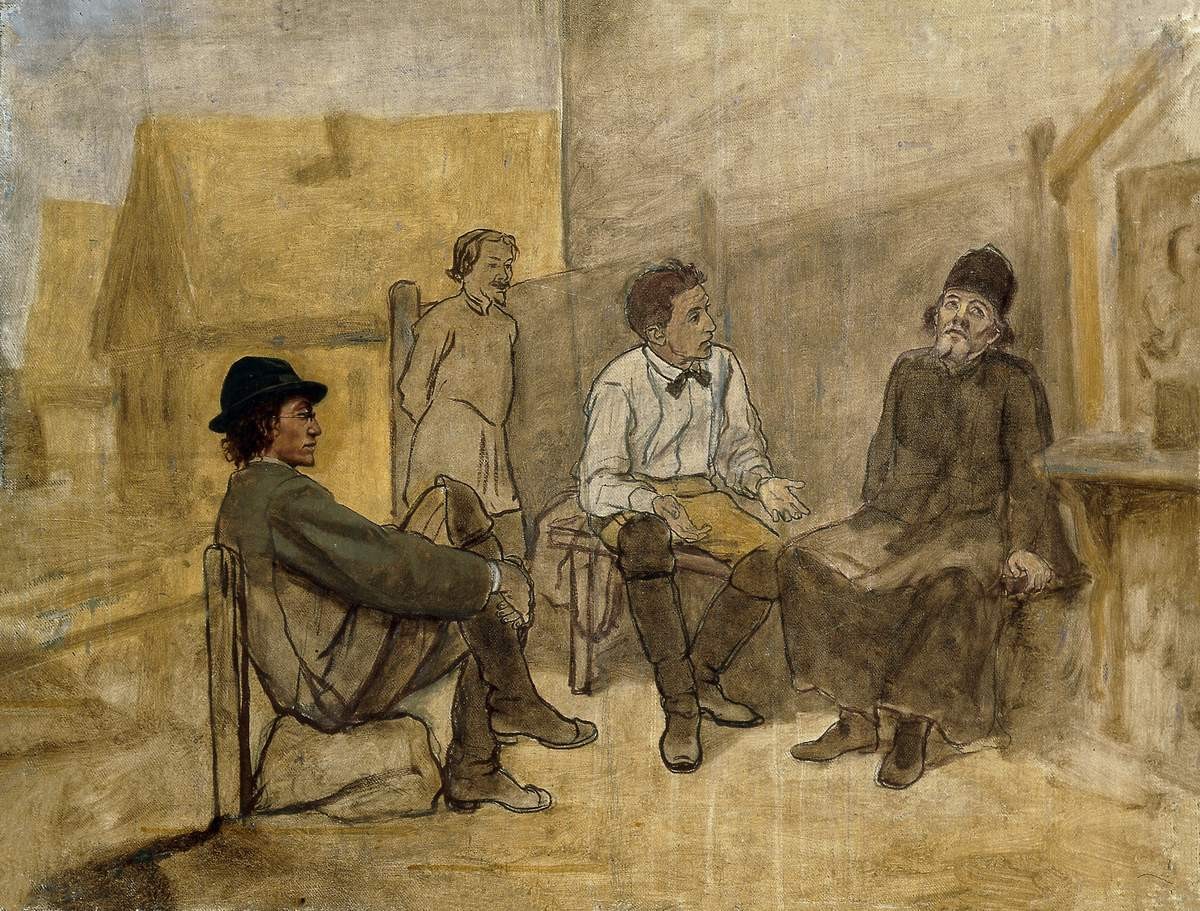 Беседа двух студентов с монахом у часовни, Vasily Perov, 1871
