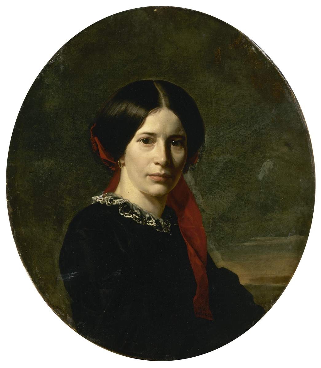 Портрет молодой женщины в черном бархатном платье, Nikolai Nevrev, 1857