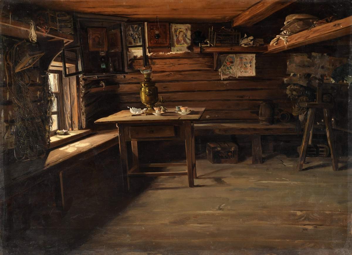 Внутренний вид избы, Vladimir Makovsky, c. 1872