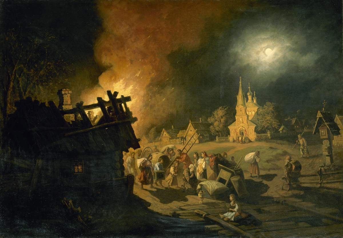Пожар в деревне, Соломаткин Леонид Иванович, 1870-е