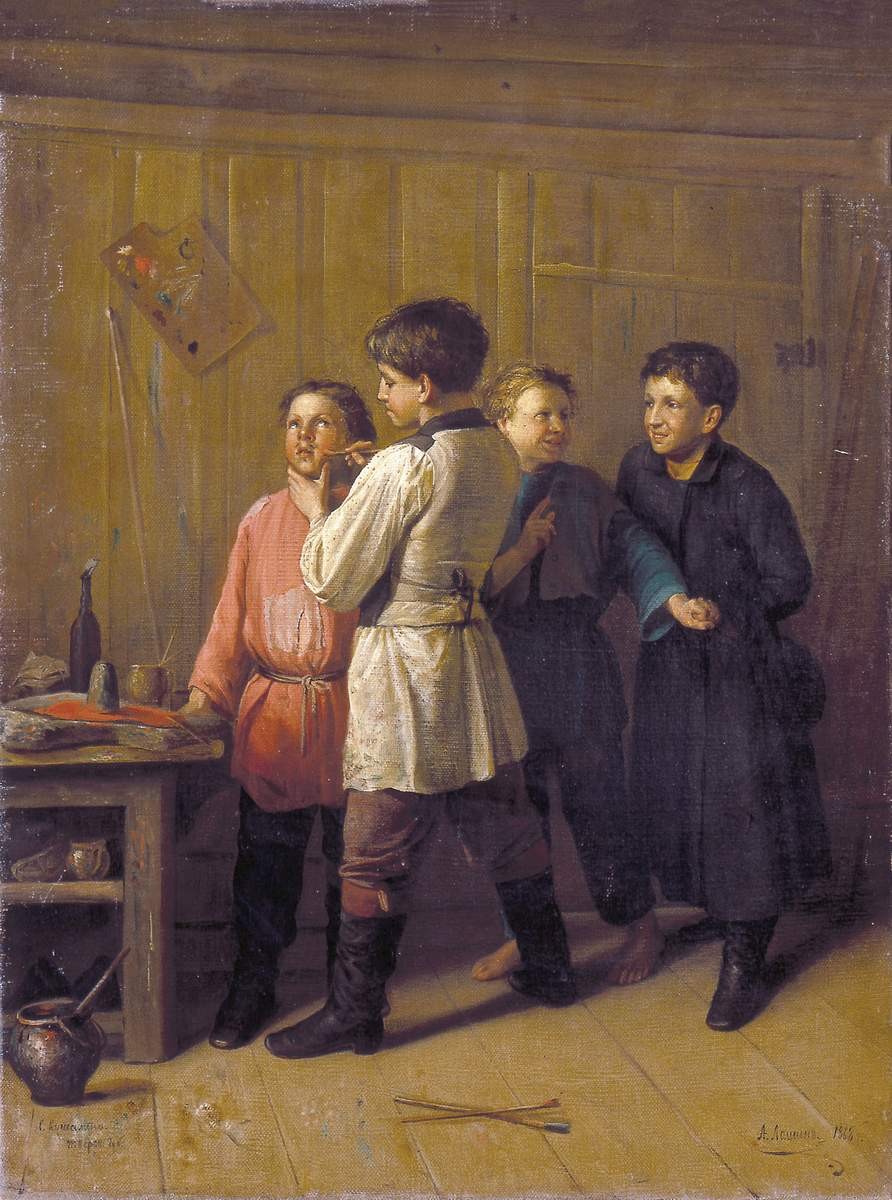 Мальчики в малярной мастерской, Andrey Kirillovich Lashin, 1868