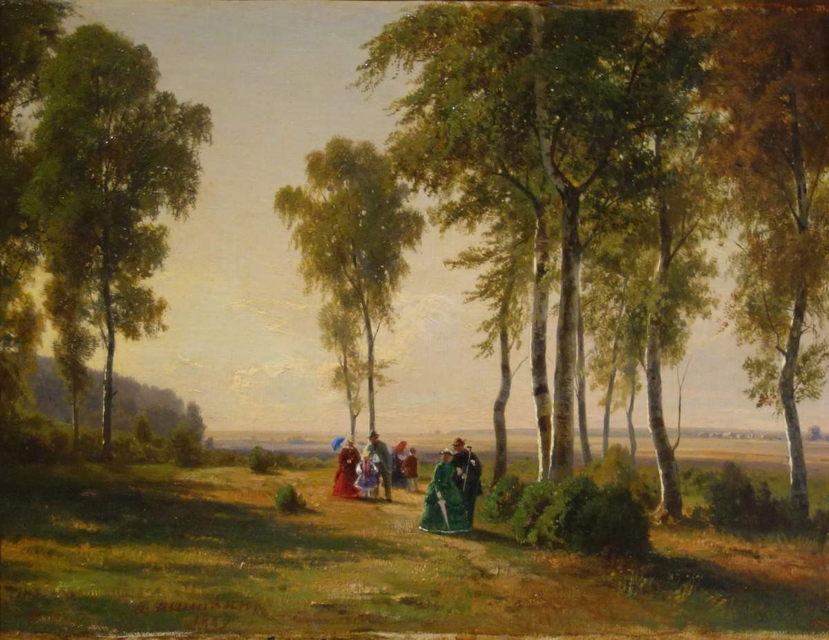 Пейзаж с гуляющими, Ivan Shishkin, 1869