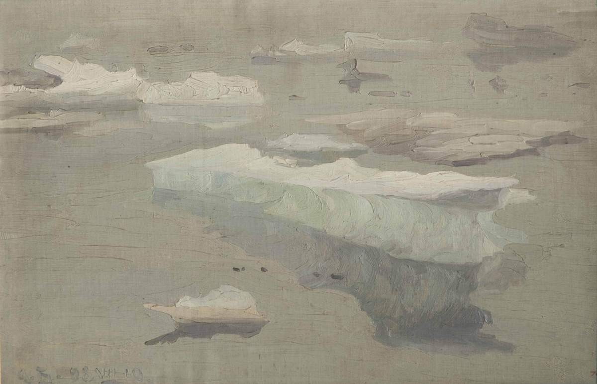 Туманный штиль. Плавучие льды в Югорском Шаре, Alexander Alexeyevich Borisov, 1898