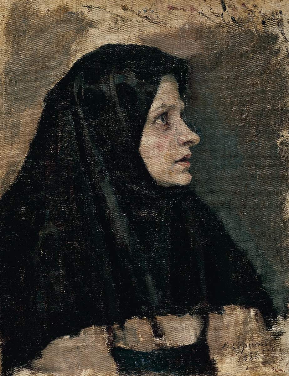 Голова женщины в черном платке, Vasily Surikov, 1886