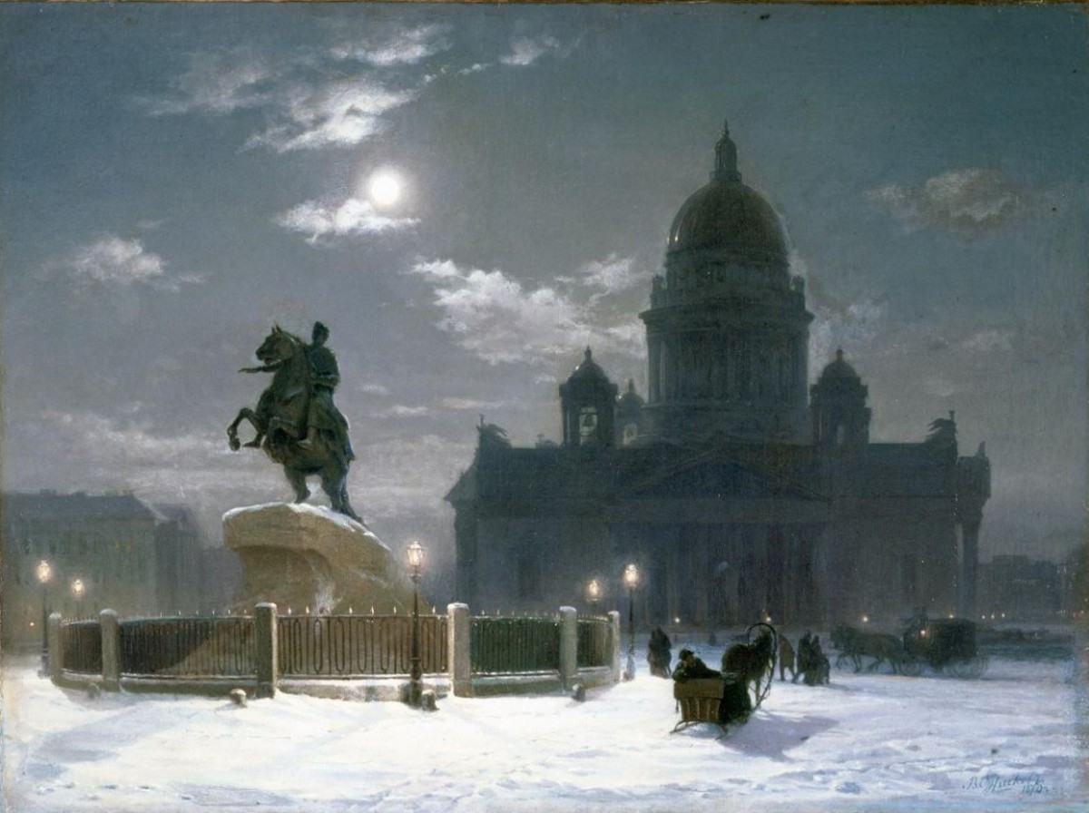Вид памятника Петру I на Сенатской площади в Петербурге, Vasily Surikov, 1870
