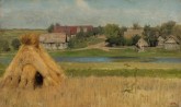 Снопы и деревня за рекой