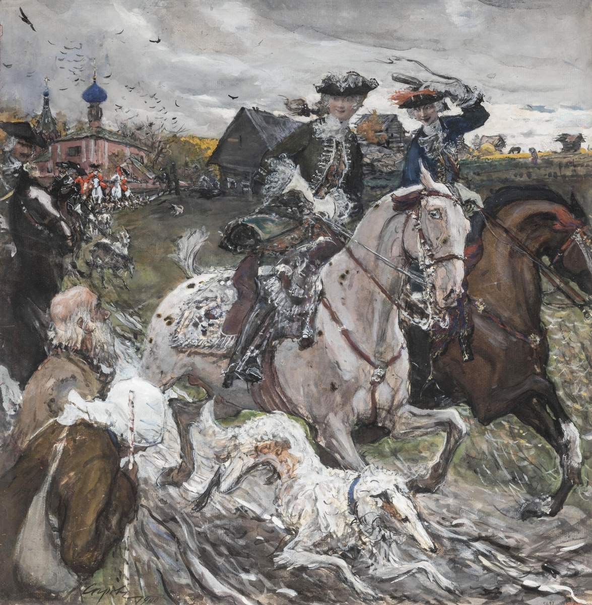 Петр II и цесаревна Елизавета на псовой охоте, Valentin Serov, 1900