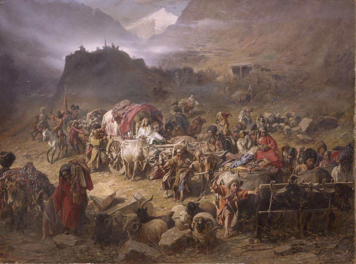 Оставление горцами аула при приближении русских войск, Pyotr Gruzinsky, 1872