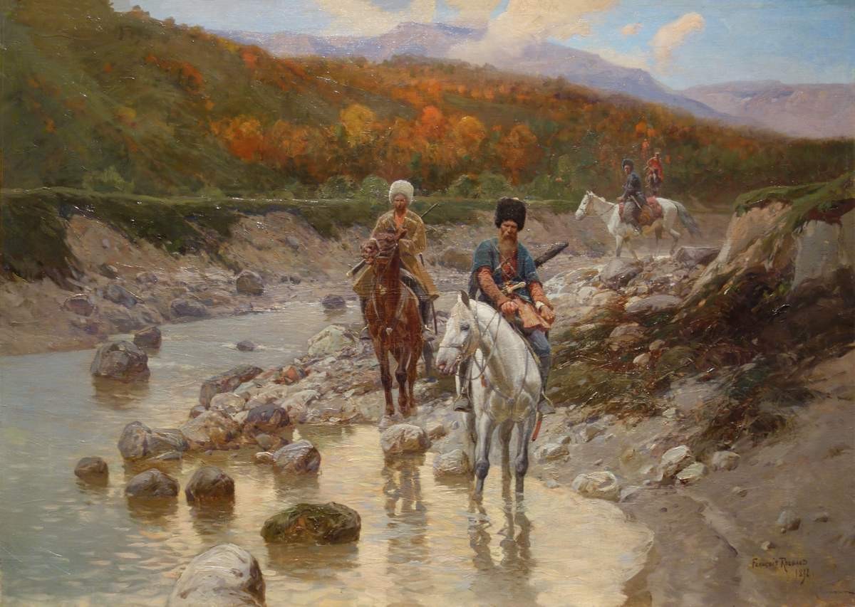 Казаки у горной реки, Franz Roubaud, 1898
