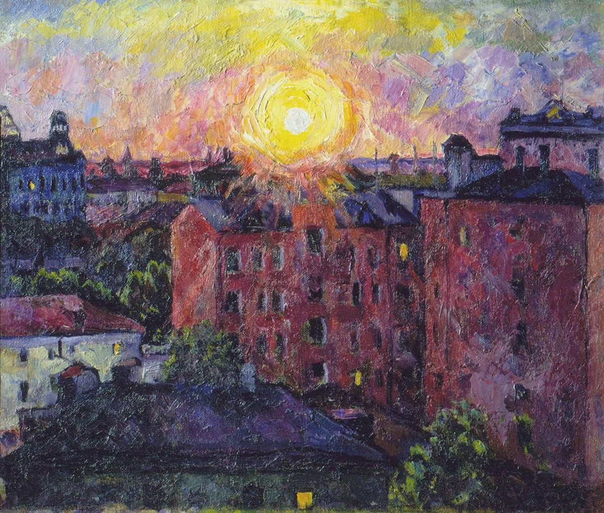 Солнце над крышами (Закат солнца на Патриарших прудах), Aristarkh Lentulov, 1928
