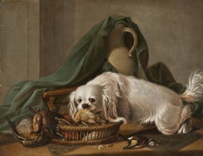 Собака у корзины с битой дичью