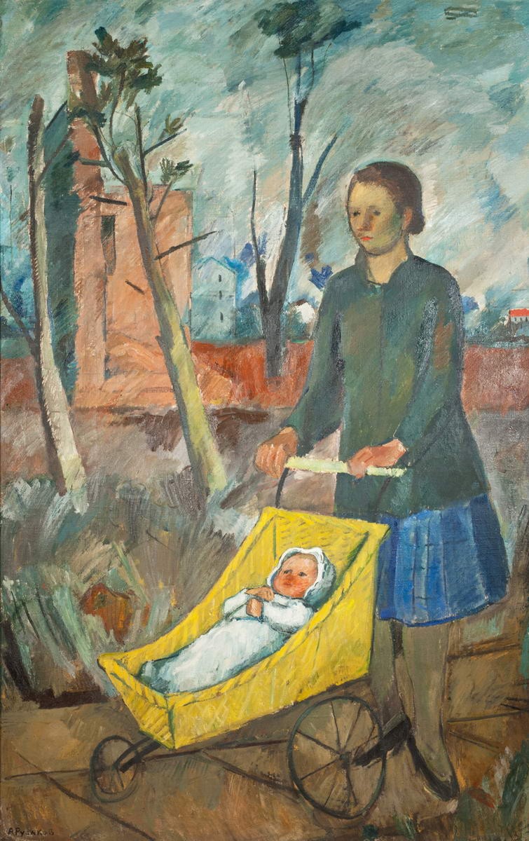 Женщина с коляской, Aleksandr Isaakovich Rusakov, 1927