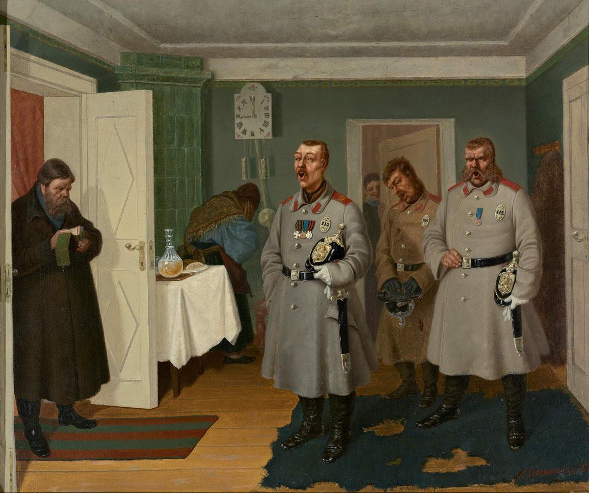 Славильщики-городовые, Leonid Solomatkin, 1882 (вариант картины 1864 года)