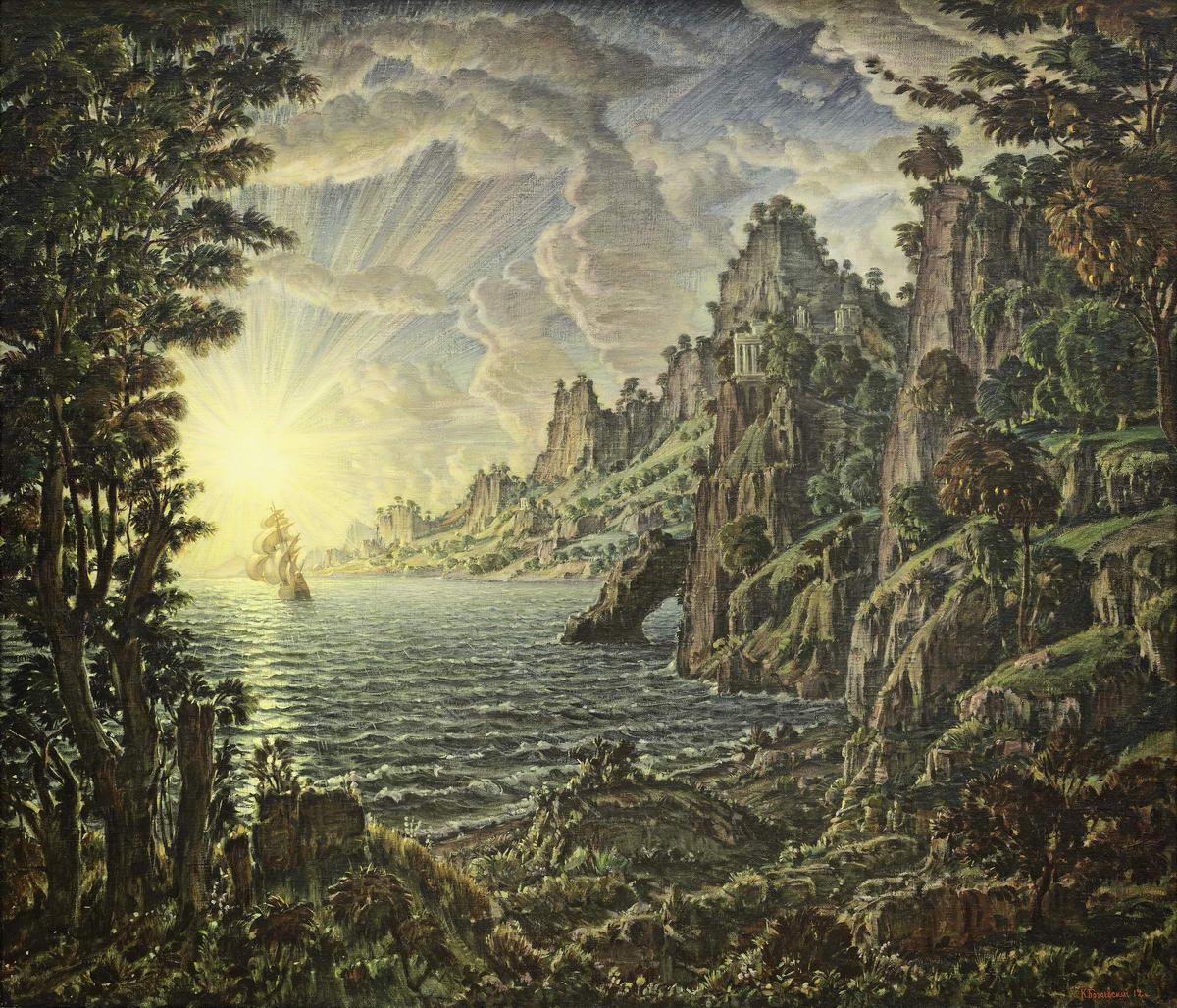 Корабли. Вечернее солнце, Konstantin Bogaevsky, 1912