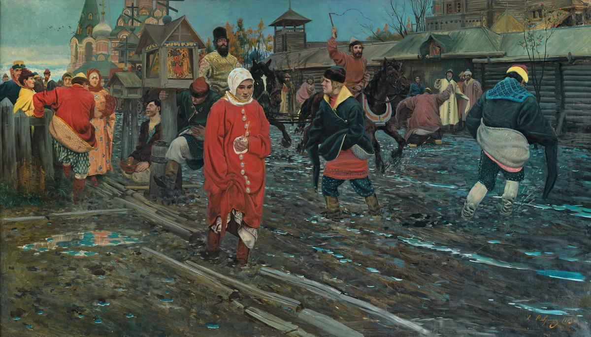 Московская улица XVII века в праздничный день, Andrei Petrovich Ryabushkin, 1895