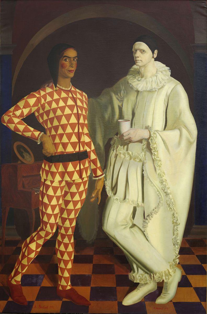 Автопортреты (Арлекин и Пьеро), Vasily Shukhaev, 1914