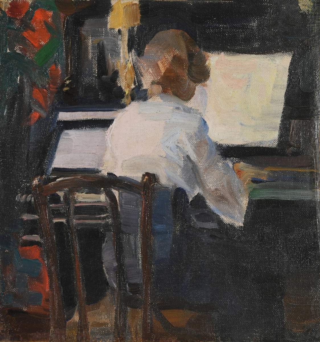 Интерьер с женщиной за роялем, Nikolay Vasilyevich Remizov, late 1900s